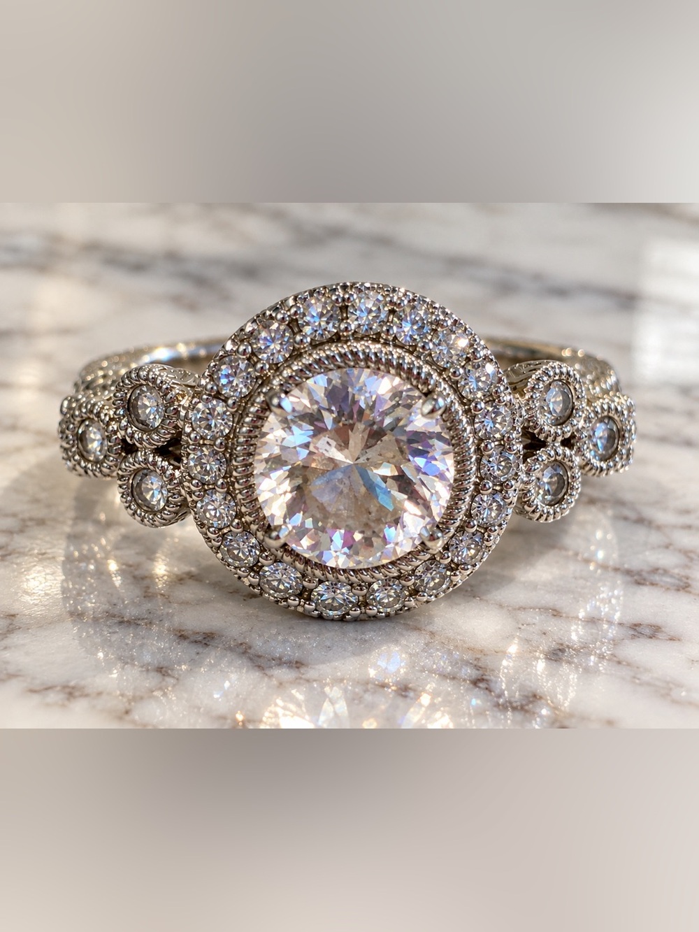 Judith Ripka Sterling Silver CZ Statement Ring Size 7
